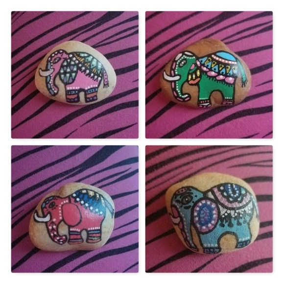 Mehndi Elephant Pink Painted rock OOAK Gar… - Picture 1 of 2